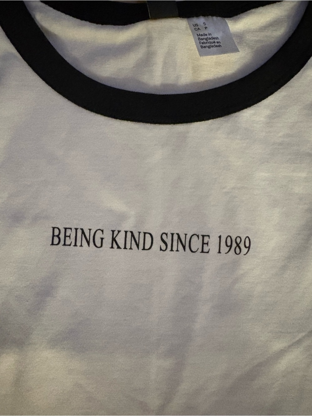 H&M White Ringer Tee with Black Trim - Being Kind Since 1989 graphic tee - Picture 3 of 3